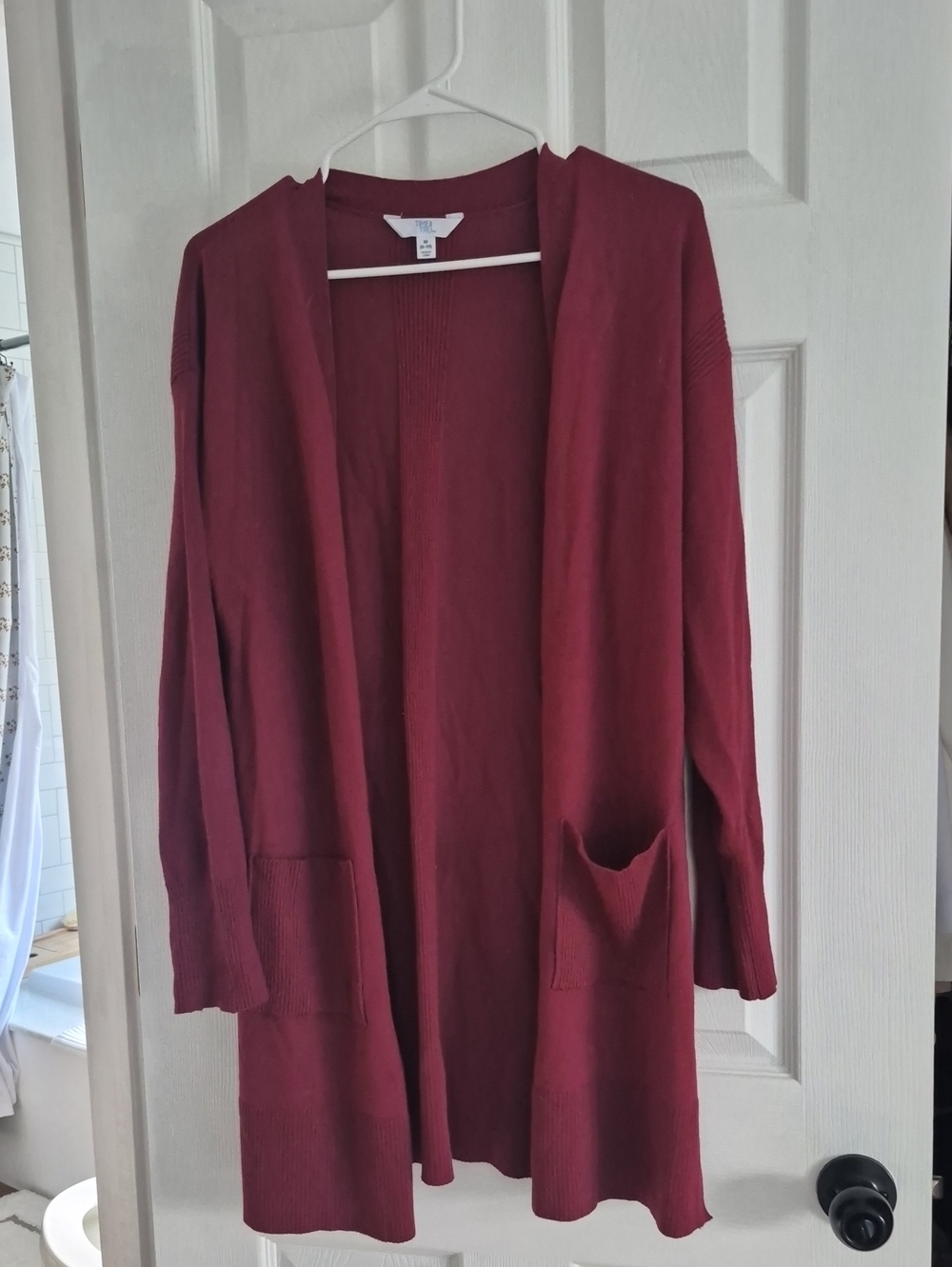 Time and Tru Open-Front Cardigan in Burgundy Red